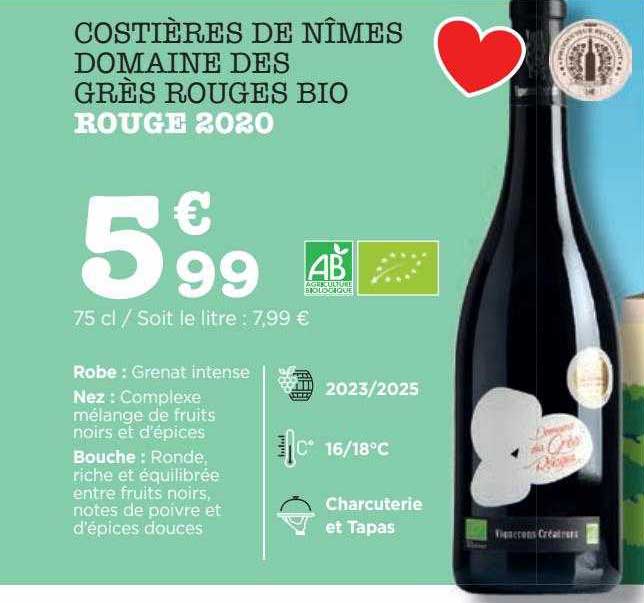 costières de nîmes domaine des grès rouges bio rouge 2020