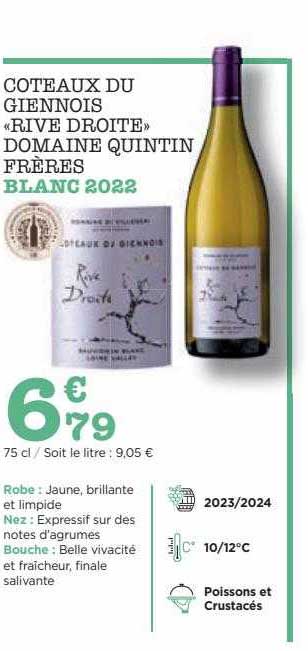 Coteaux Du Giennois «rive Droite» Domaine Quintin Frères Blanc 2022