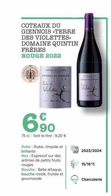 coteaux du giennois «terre des violettes» domaine quintin frères rouges 2022