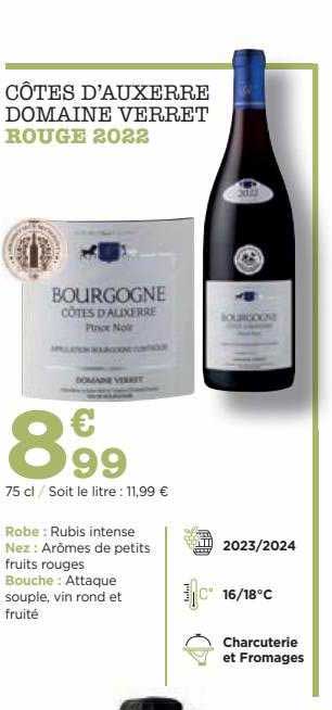 côtes d'auxerre domaine verret rouge 2022