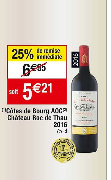 côtes de bourg aoc château roc de thau 2016