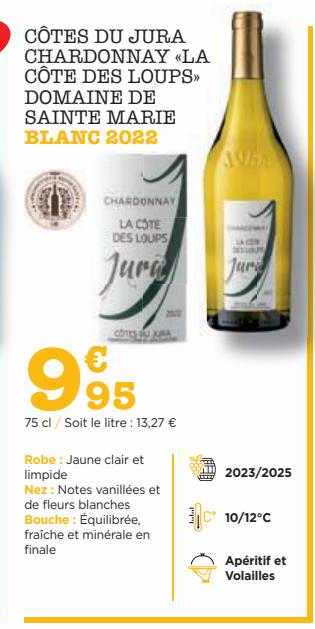 côtes du jura chardonnay «la côte des loups» domaine de sainte marie blanc 2022