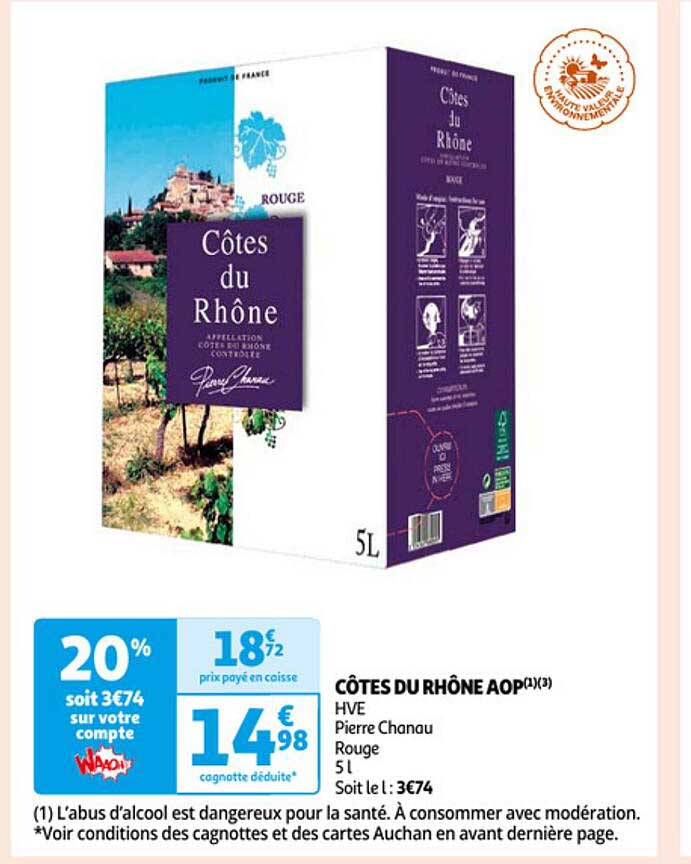 côtes du rhône aop hve pierre chanau rouge