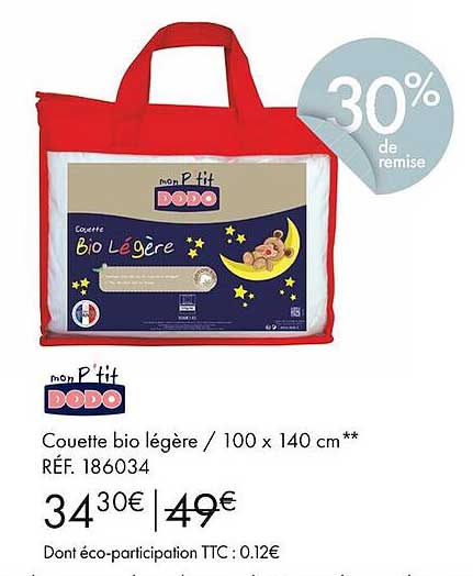 couette bio légère/100 x 140 cm mon p'tit dodo