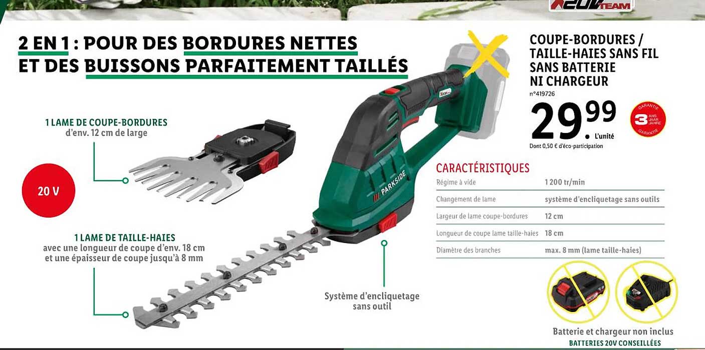 coupe-bordures / taille-haies sans fil sans batterie ni chargeur parkside