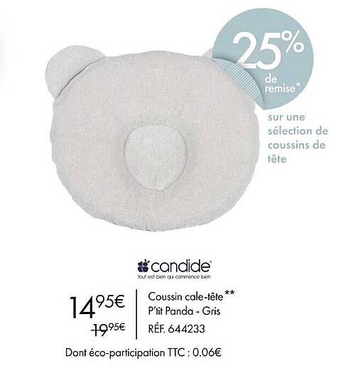 Coussin Cale-tête P'tit Panda - Gris Candide