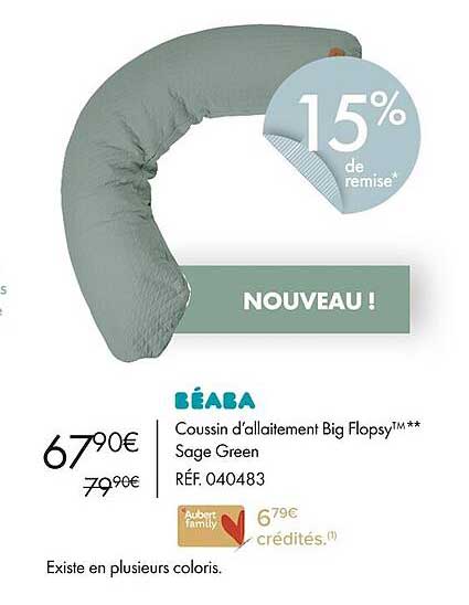 coussin d'allaitement big flopsy sage green béaba