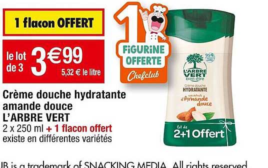 crème douche hydratante amande douce l'arbre vert