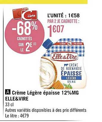 Crème Légère épaisse 12% Mg Elle & Vire