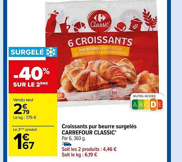 Croissants Pur Beurre Surgelés Carrefour Classic'