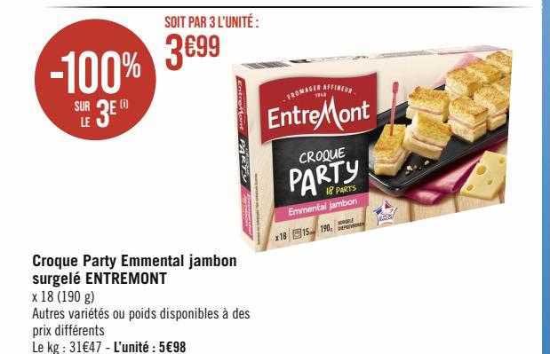 croque party emmental jambon surgelé entre mont