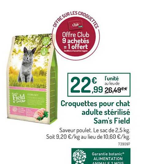 croquettes pour chat adulte stérilisé sam's field