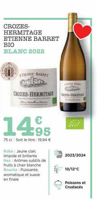 crozes-hermitage etienne barret bio blanc 2022