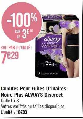 culottes pour fuites urinaires, noire plus always discreet