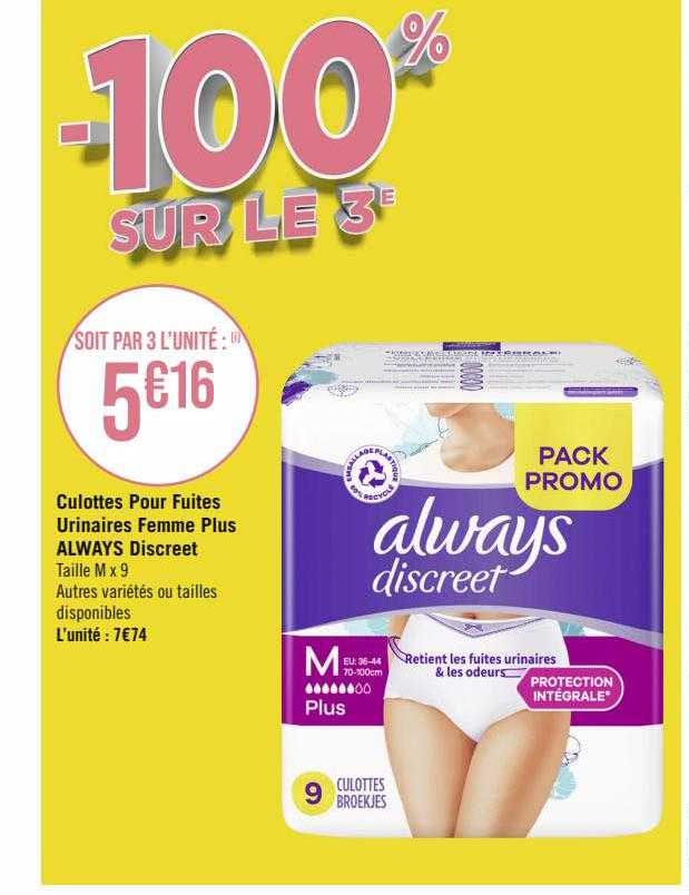 culottes pour fuites urinaires femme plus always discreet