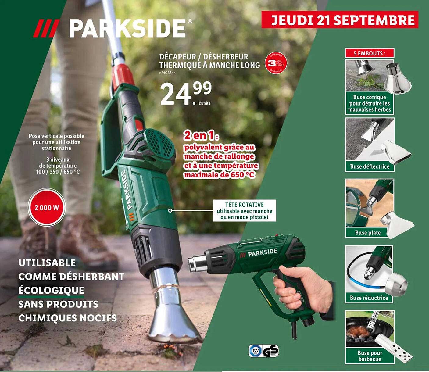 décapeur / désherbeur thermique à manche long parkside