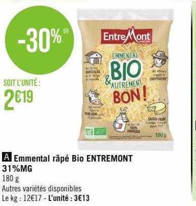 emmental râpé bio entre mont 31% mg