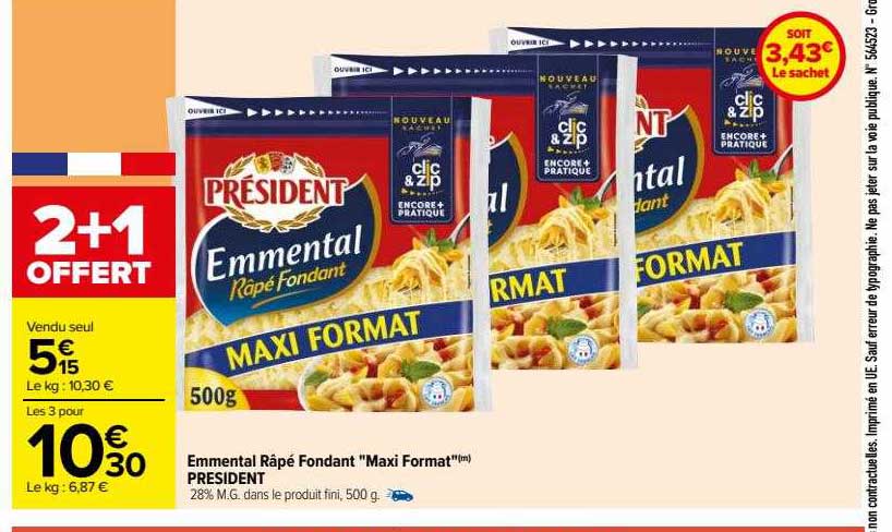 emmental râpé fondant "maxi format" président