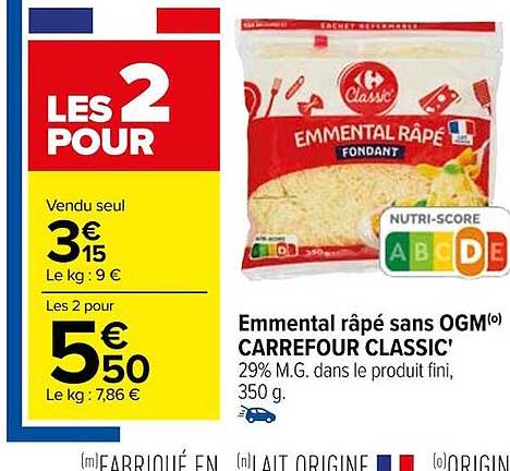 emmental râpé sans ogm carrefour classic'