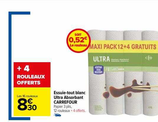 essuie-tout blanc ultra absorbant carrefour