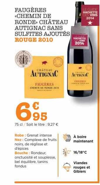 faugères «chemin de ronde» château autignac sans sulfites ajoutés rouge 2010