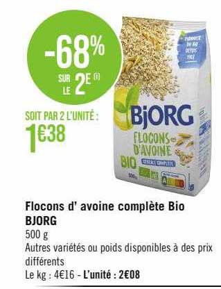 flocons d'avoine complète bio bjorg