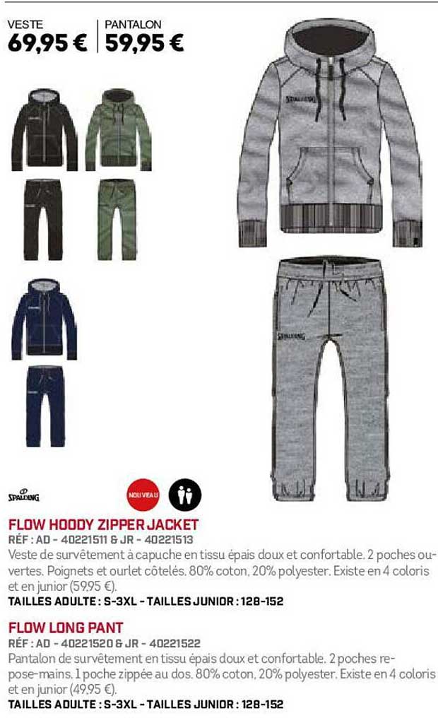 spalding flow hoody zipper jacket, flow long pant