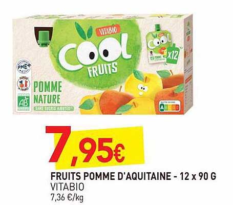 fruits pomme d'aquitaine vitabio - 12 x 90 g