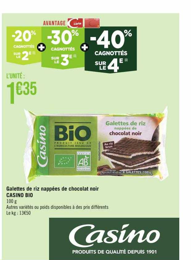 galettes de riz nappées de chocolat noir casino bio