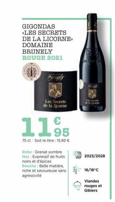 gigondas «les secrets de la licorne» domaine brunely rouge 2021