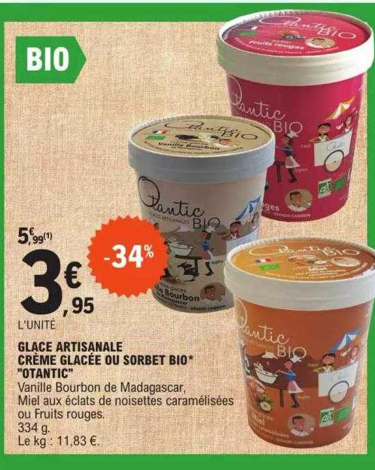 Glace Artisanale Crème Glacée Ou Sorbet Bio "otantic"
