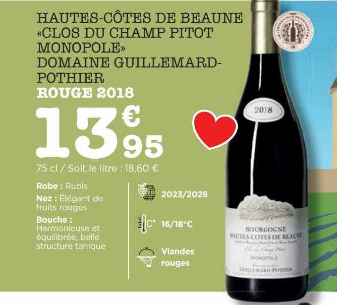 hautes-côtes de beaune «clos du champ pitot monopole» domaine guillemard-pothier rouge 2018