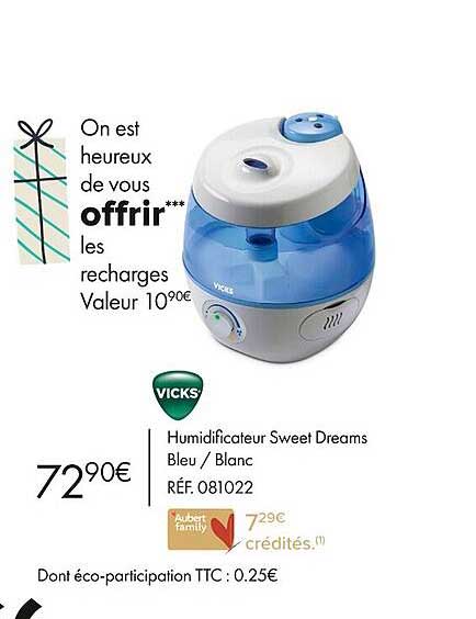 humidificateur sweet dreams bleu/blanc vicks