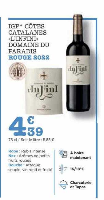 igp côtes catalanes «l'infini» domaine du paradis rouge 2022