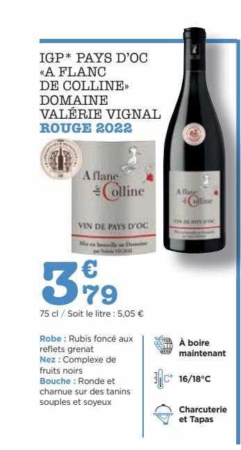 igp pays d'oc «a flanc de colline» domaine valérie vignal rouge 2022