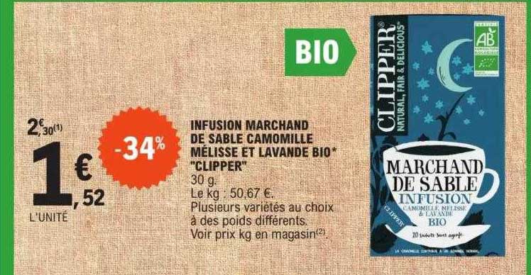 infusion marchand de sable camomille mélisse et lavande bio "clipper"