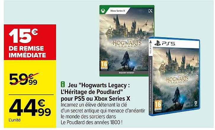 jeu "hogwarts legacy : l'héritage de poudlard" pour ps5 ou xbox séries x