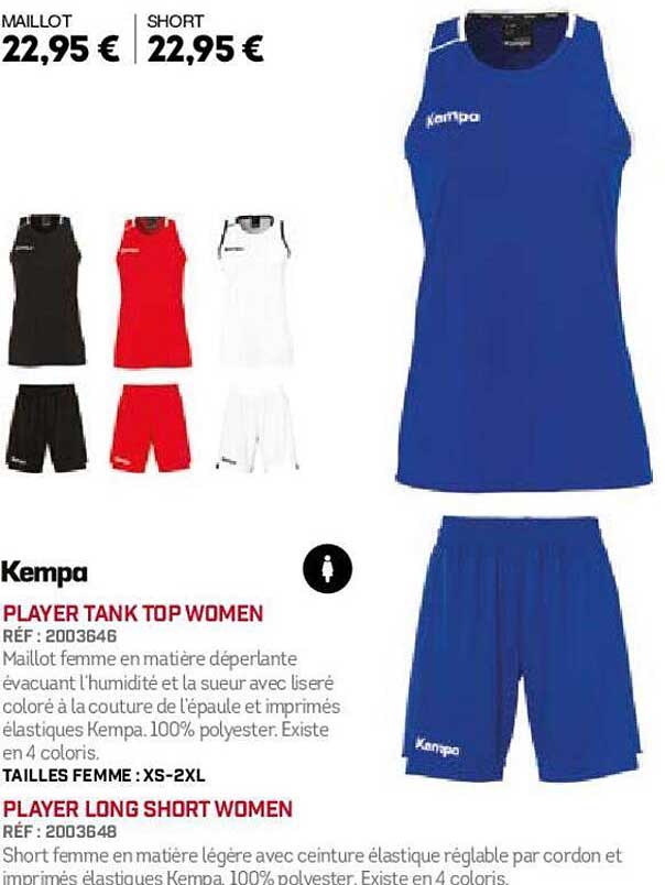 kempa player tank top women, player long short women