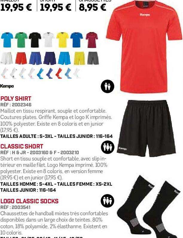kempa poly shirt, classic short, logo classic socks