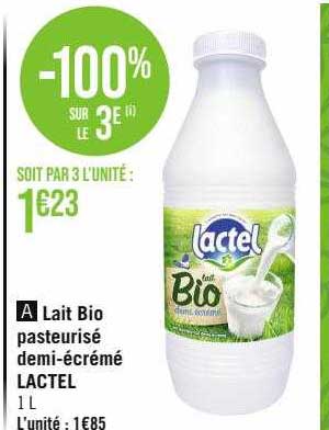 lait bio pasteurisé demi-écrémé lactel