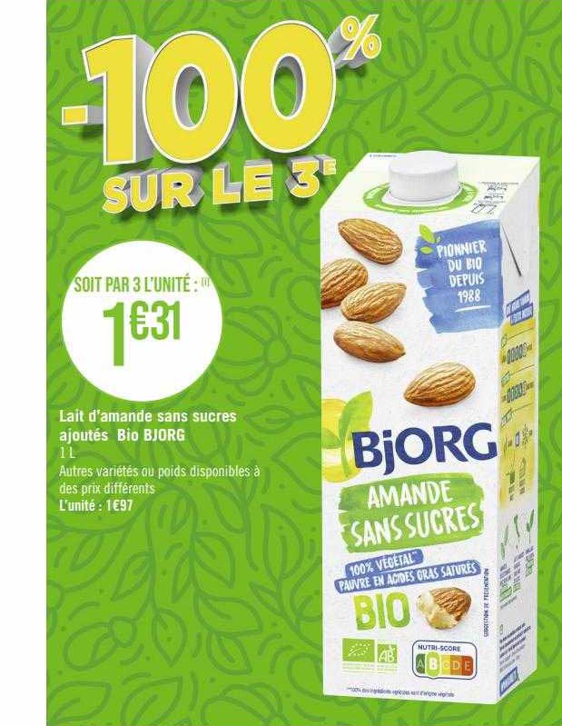 lait d'amande sans sucres ajoutés bio bjorg