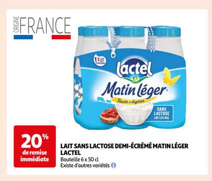lait sans lactose demi-écrémé matin léger lactel