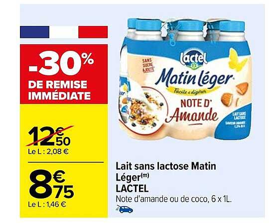 lait sans lactose matin léger lactel