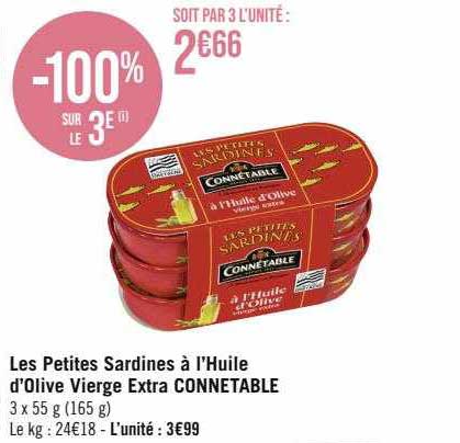 les petites sardines à l'huile d'olive vierge extra connétable