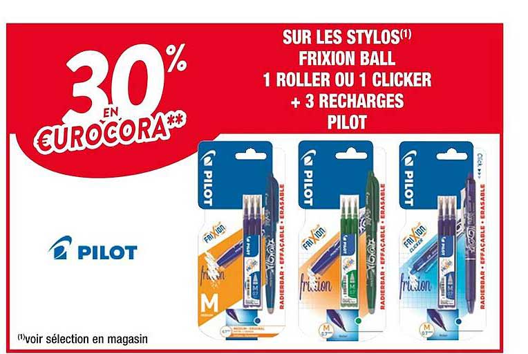 Les Stylos Frixion Ball 1 Roller Ou 1 Clicker + 3 Recharges Pilot