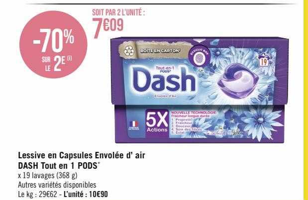 lessive en capsules envolée d'air dash tout en 1 pods