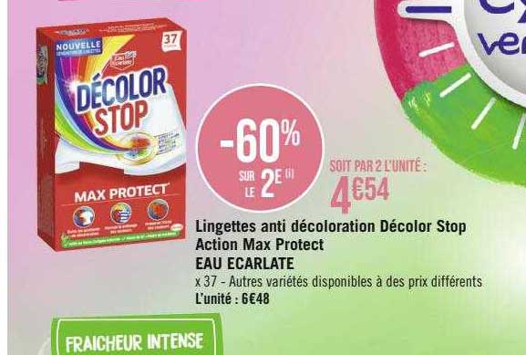lingettes anti décoloration décolor stop action max protect eau écarlate