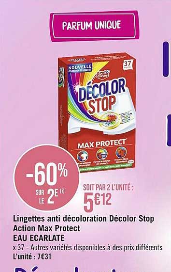 lingettes anti décoloration décolor stop action max protect eau écarlate