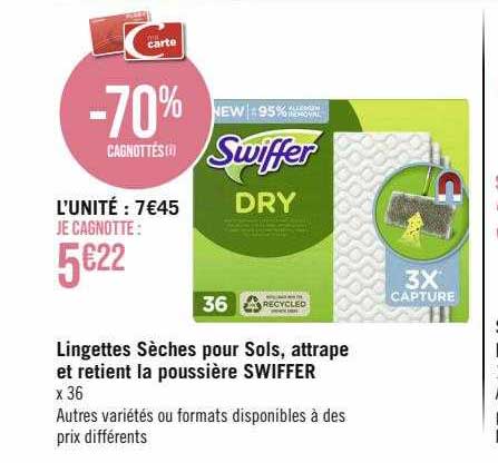 lingettes sèches pour sols, attrape et retient la poussière swiffer