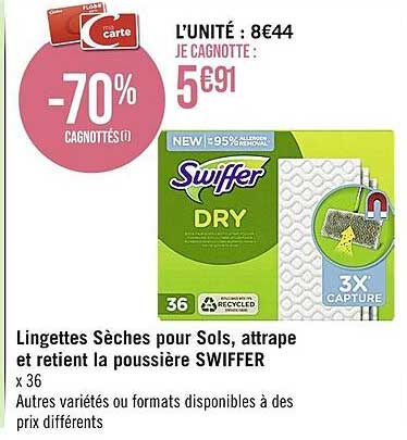 lingettes sèches pour sols, attrape et retient la poussière swiffer
